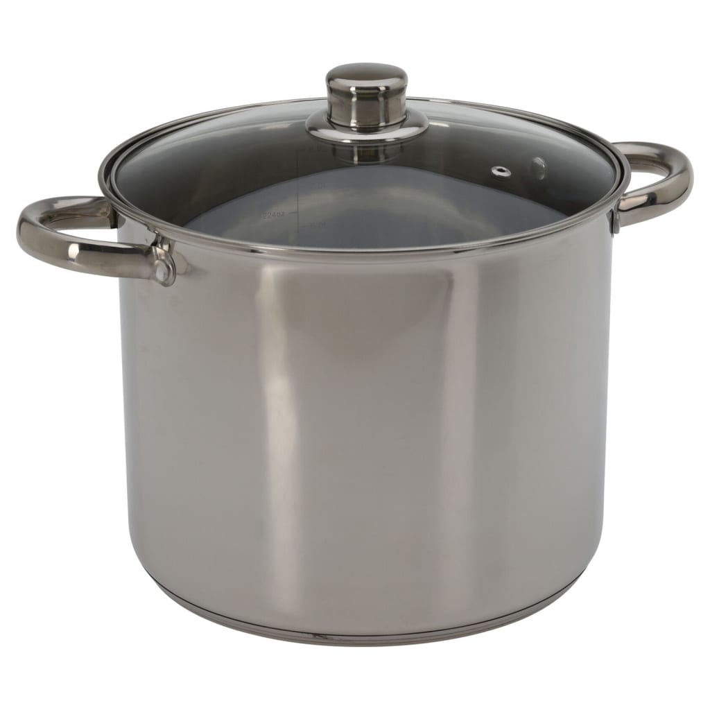 Stainless Steel Cooking Pot with Lid 9.0L Large Capacity Induction Compatible Kitchen Cookware - Afanaya
